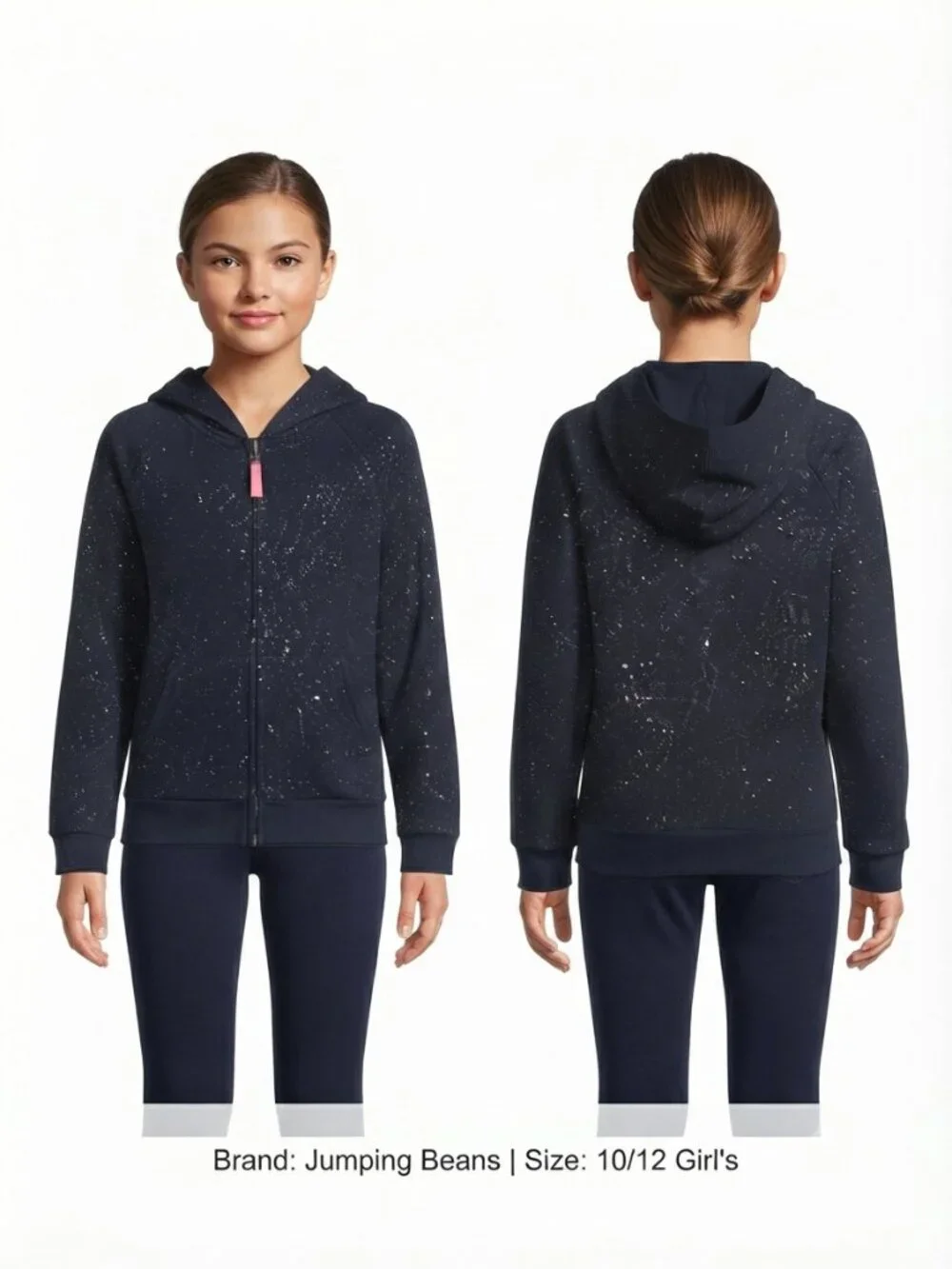 Jumping Beans Girl's Black Metallic Sparkle Zip-Up Hoodie with Front Pockets - 1